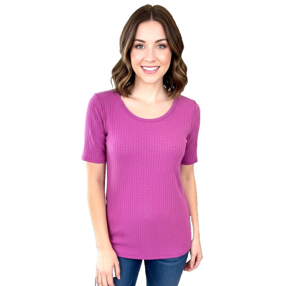LULAROE Pink Ribbed Short Sleeve Round‎ Neck Tee T-Shirt Shirt Top Women's M